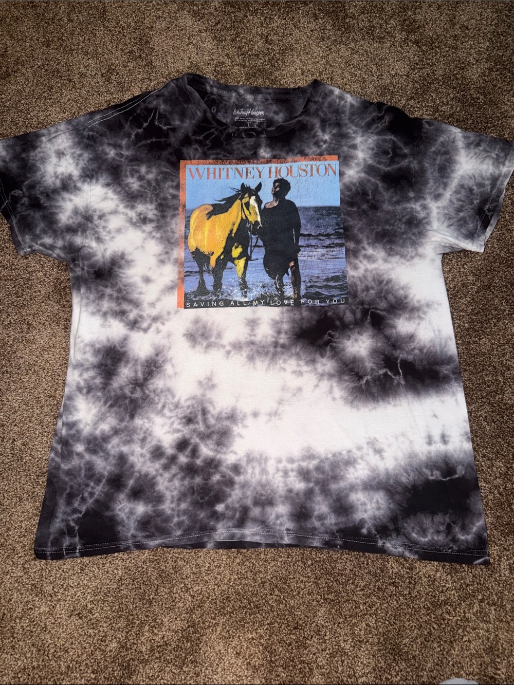 Rare official Whitney Houston Tie-Dye Graphic Tee - Black & White size Large